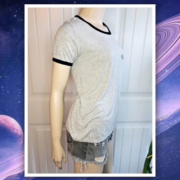 Darling Blue women's sz M heather gray ringer tee with embroidered plane… - Picture 4 of 7